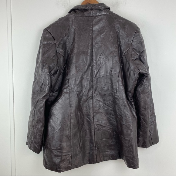 Mattina T size 16 Women’s Brown Leather Patchwork Button Up Blazer Jacket - Picture 7 of 7